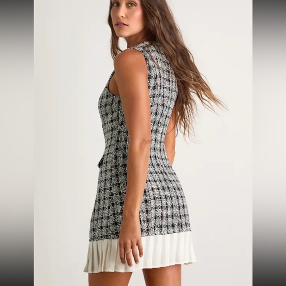 Lulus Moroni Black Tweed Pleated Hem Mini Dress - Picture 3 of 4